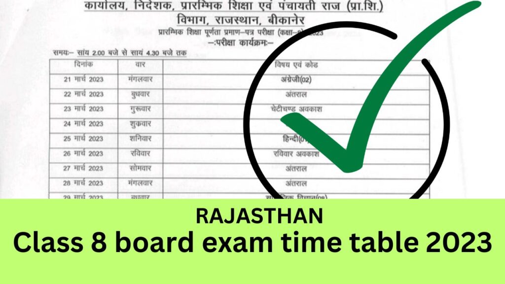 class 8 board exam time table 2023